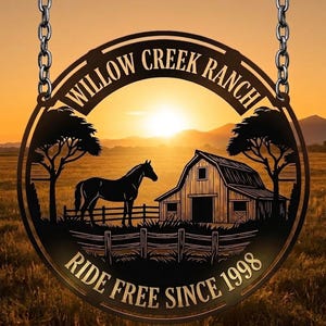 Custom Ranch Metal Sign, Willow Creek Ranch Sign, Horse Barn Farm Decor, Personalized Western Wall Hanging