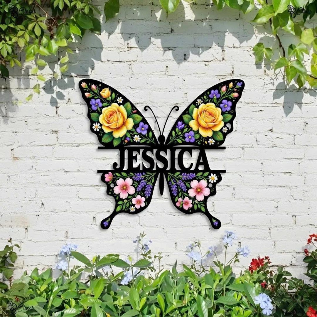 Personalized Floral Butterfly Name Sign, Custom Butterfly Wall Art ...