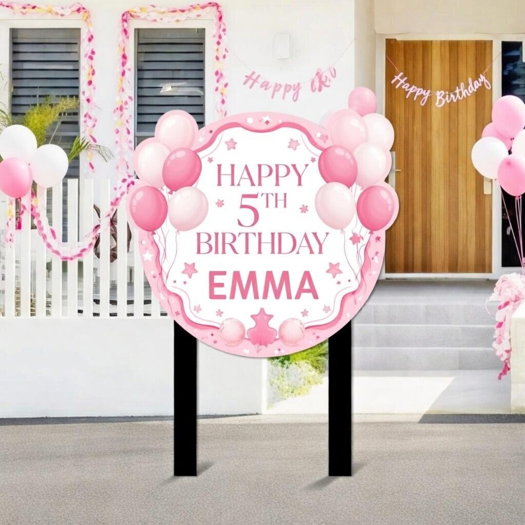 Personalized Birthday Yard Sign, Custom 5th Birthday Sign With Balloons ...