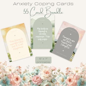 不安が大きすぎると感じたときのためのカードセット、不安な瞬間のための優しいリマインダー、対処スキル 5x7 インスタントデジタル印刷可能 PDF ファイル