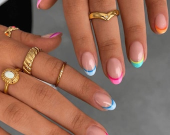 Colorful French Tip Press-On Nails
