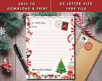 Lettres au Père Noël à télécharger | Liste d'envies au père Noël pdf | Lettre de Noël au Père Noël | Lettre Père Noël format lettre US