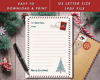 Lettres au Père Noël à télécharger | Liste d'envies au père Noël pdf | Lettre de Noël au Père Noël | Lettre Père Noël format lettre US