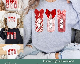 Fichier PNG de Noël en famille | Fichier numérique de Noël Coquette | Conception mignonne de Noël | Noël tendance png |  Conception mignonne de maman et de mini png