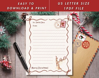 Lettres au Père Noël à télécharger | Liste d'envies au père Noël pdf | Lettre de Noël au Père Noël | Lettre Père Noël format lettre US