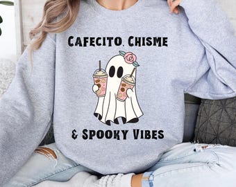 Cafecito, chisme et vibrations effrayantes Halloween fichier png | Fichier numérique Halloween | Halloween png | Dessins mignons d'Halloween | Cafecito et Ghost