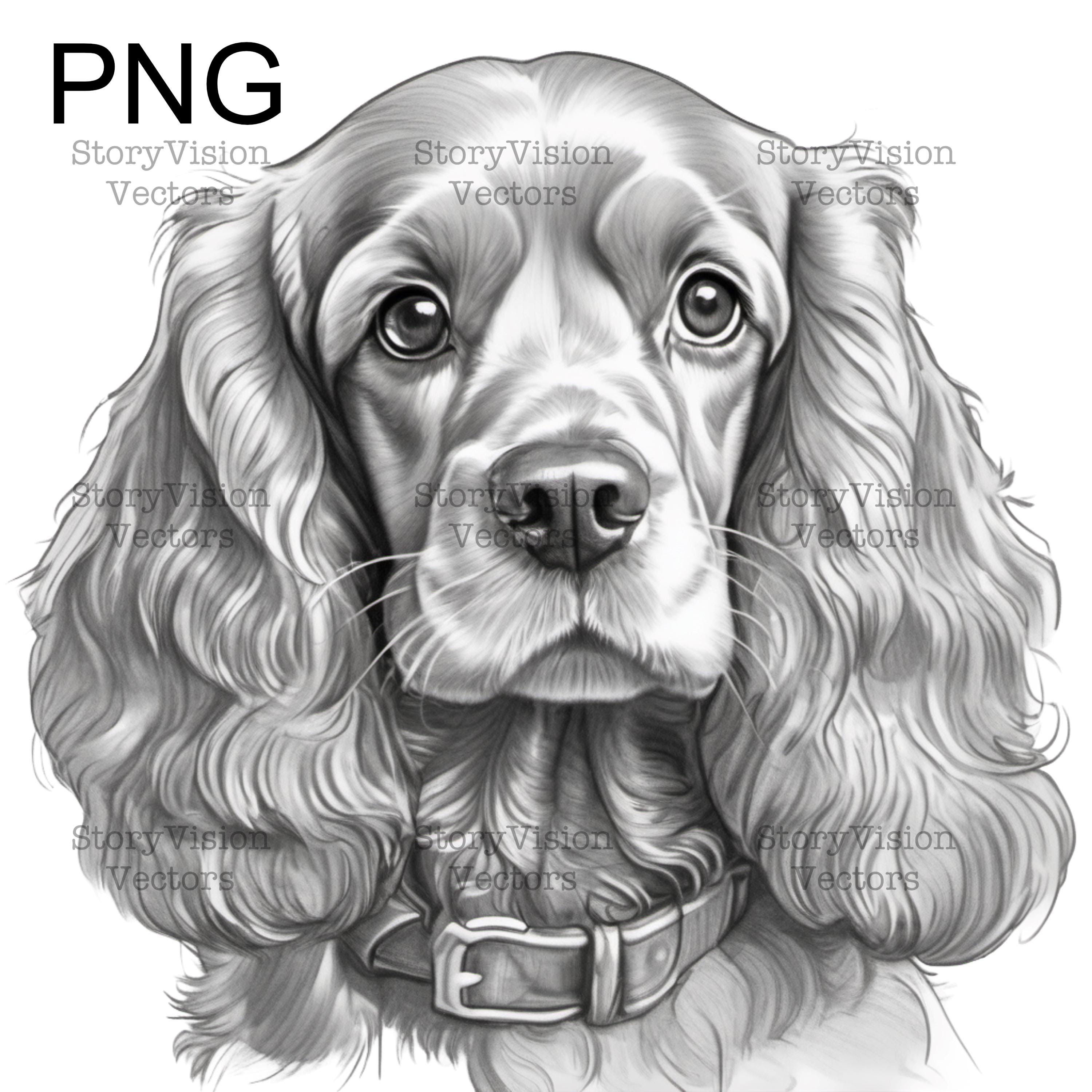 Cocker Spaniel Pencil Sketch: Line Art for Laser Engraving (SVG, PNG ...