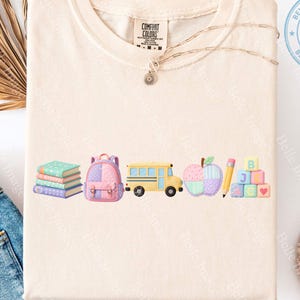 Pastel Fabric Patch School Supplies PNG, Back To School Bus Apple Design (Digital Download)