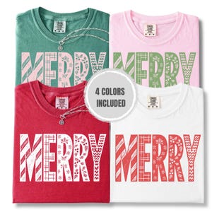 Lot d'images PNG Joyeux Noël, lettres rayées effet vieilli, patchwork rétro pour les fêtes, 4 couleurs pour sublimation, fichier numérique