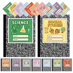 Kawaii School Subject Labels: 10 Printable Notebook Tags (Digital File