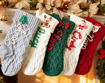 Personalized Knit Christmas Stocking – Custom Embroidered Name, Holiday Decor