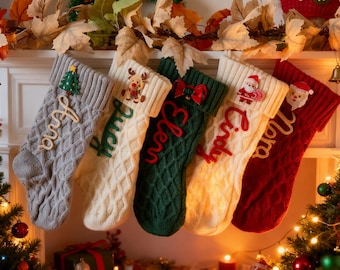 Personalized Knit Christmas Stocking – Custom Name Holiday Decor