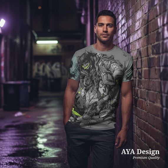 Cyberpunk Anime T-Shirt | Men's Mecha Graphic Tee | Dystopian Streetwear (USA)