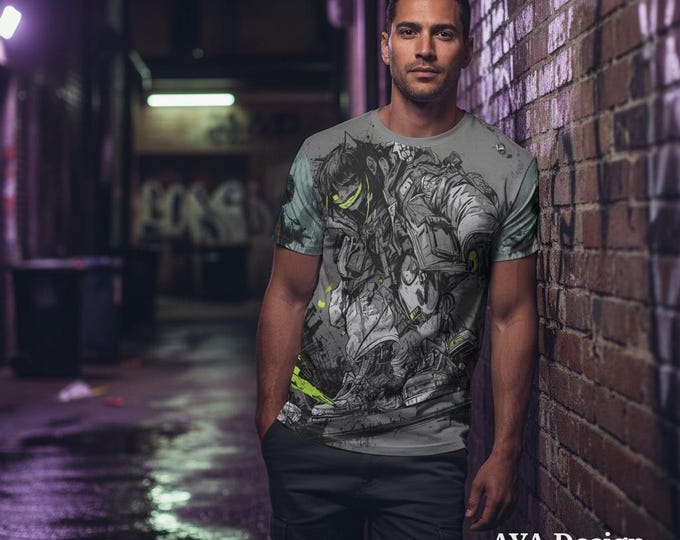 Cyberpunk Anime T-Shirt | Men's Mecha Graphic Tee | Dystopian Streetwear (USA)