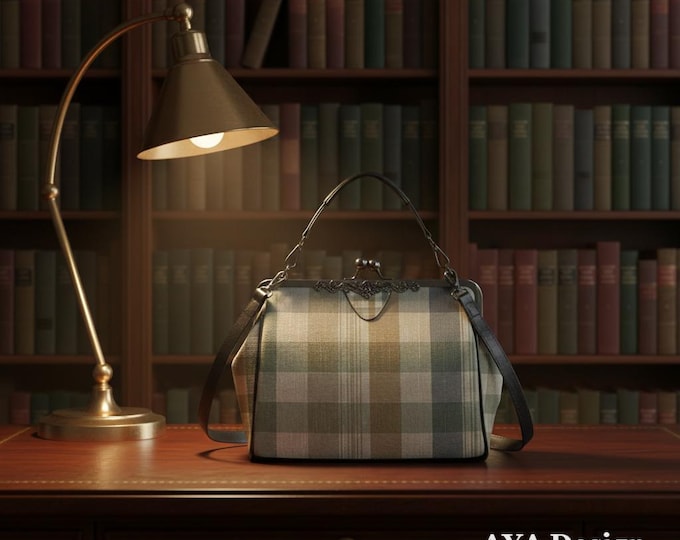 Vintage Plaid Kisslock Crossbody Bag | Cottagecore Shoulder Handbag, Vegan Leather