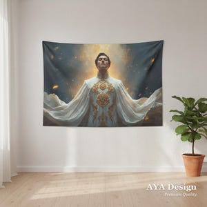 Real Madrid Fan Tapestry | Royal White Gold Soccer Wall Art Banner image 1