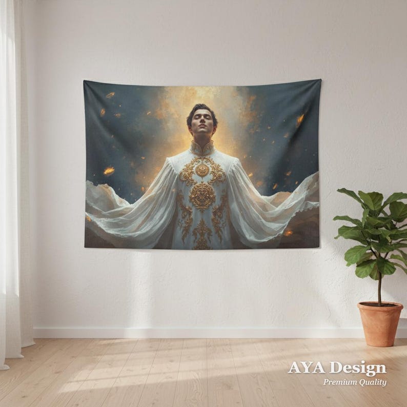 Real Madrid Fan Tapestry | Royal White Gold Soccer Wall Art Banner image 1