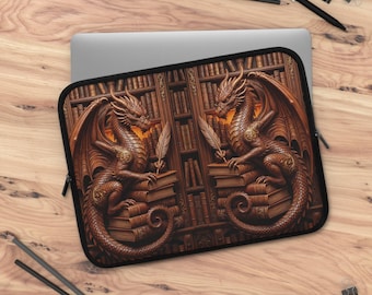 Funda para portátil con estantería de Dragan / Ilustración de estantería de dragón