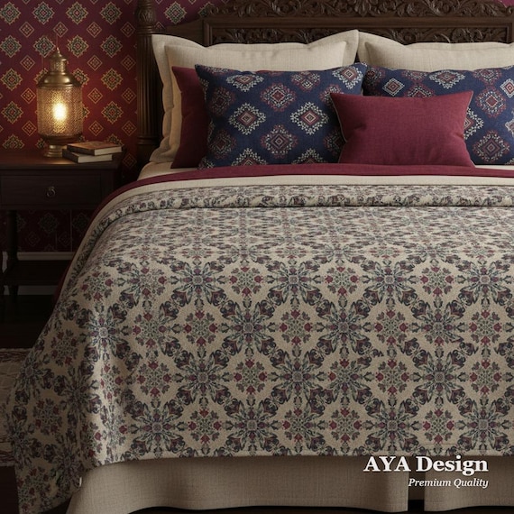 Ajrak Design Fleece Blanket | Sindhi Block Print Throw | Bohemian Bedspread | South Asian Heritage Decor