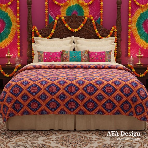 Vibrant Bandhani Print Fleece Blanket | Soft Boho Couch Throw | Colorful Bohemian Bedding