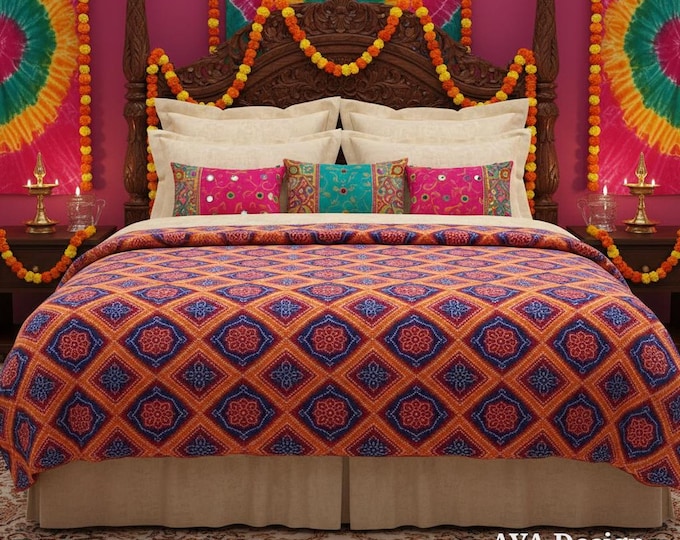 Vibrant Bandhani Print Fleece Blanket | Soft Boho Couch Throw | Colorful Bohemian Bedding