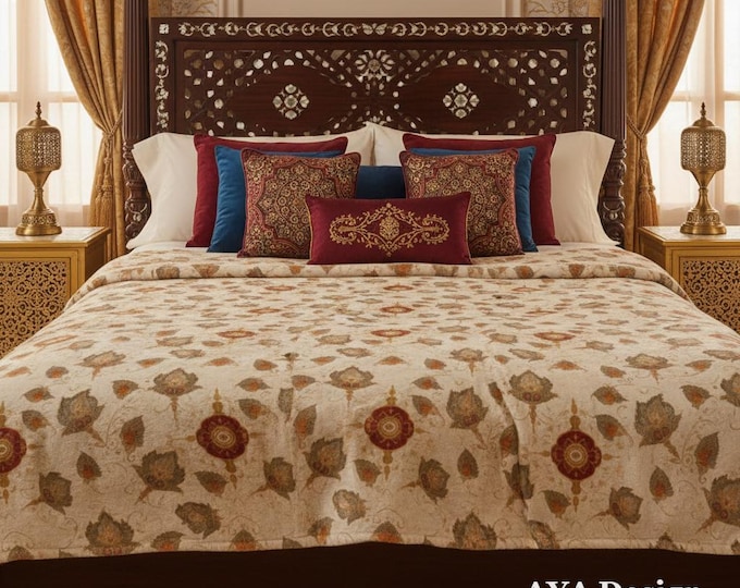 Mughal Floral Fleece Blanket | Paisley Boho Throw | Indian Botanical Couch Cover | Ultra Soft Bedspread