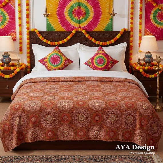 Chunri Pattern Fleece Blanket | Boho Bandhani Print Throw | South Asian Home Decor