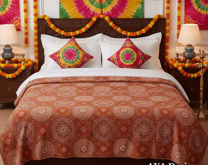 Chunri Pattern Fleece Blanket | Boho Bandhani Print Throw | South Asian Home Decor