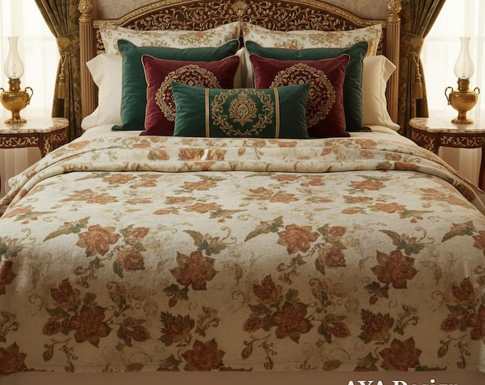 Mughal Floral Fleece Blanket, Vintage Paisley Botanical Throw, Indian Boho Chic Bedding