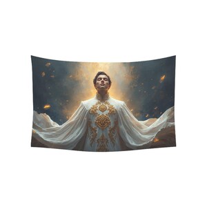 Real Madrid Fan Tapestry | Royal White Gold Soccer Wall Art Banner image 3