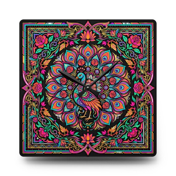 Mandala Acrylic Wall Clock, Boho Home Decor, Unique Timepiece