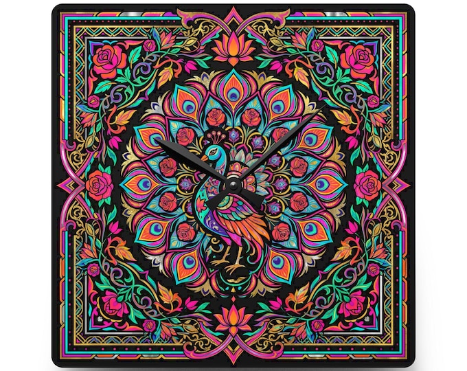 Featured listing image: Mandala Acrylic Wall Clock, Boho Home Decor, Unique Timepiece