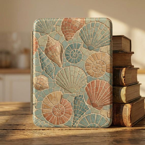 Seashell Mosaic Kindle Case | Nautical Beach Shell E-reader Cover