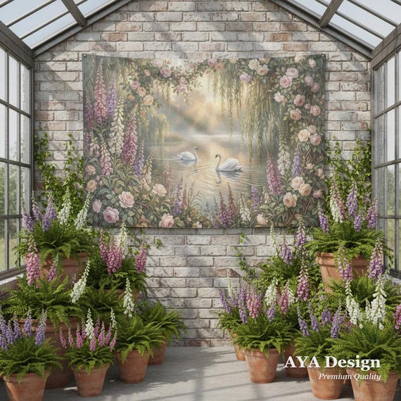 Floral Swan Lake Tapestry Wall Hanging (60"x40")