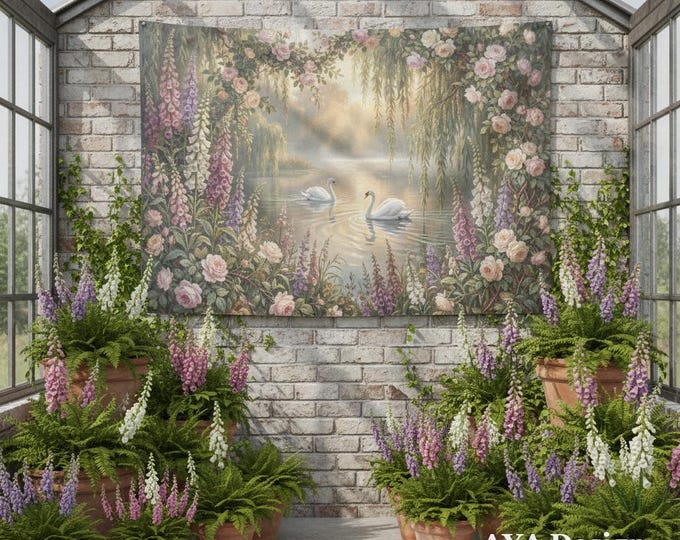 Floral Swan Lake Tapestry Wall Hanging (60"x40")