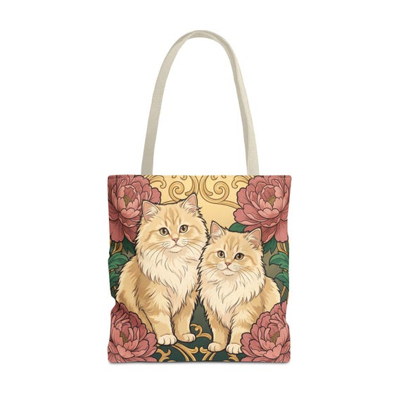 Elegant Cat Tote Bag | Floral All-Over Print Cat Lover Companion