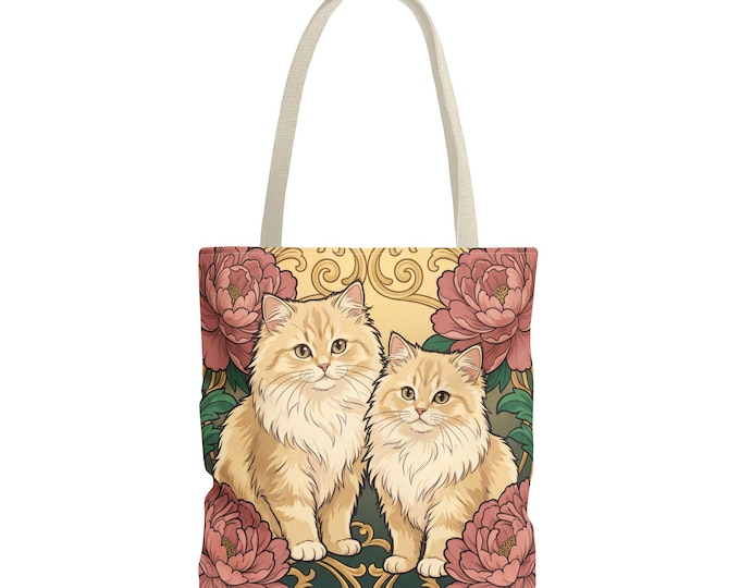 Elegant Cat Tote Bag | Floral All-Over Print Cat Lover Companion