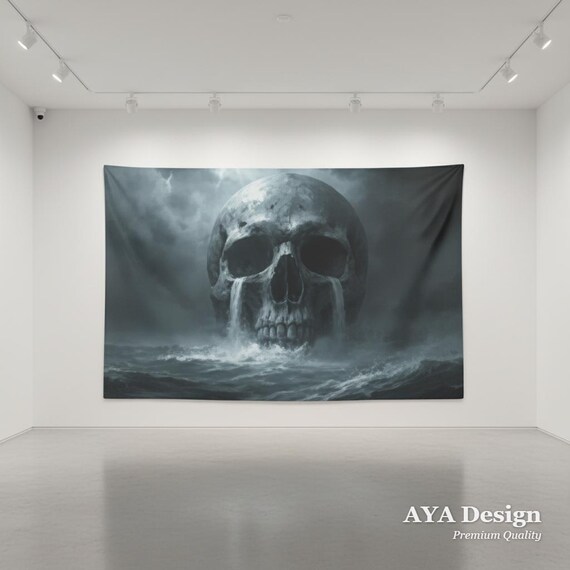 Giant Skull Tapestry | Dark Fantasy Stormy Ocean Wall Hanging (90"x60")
