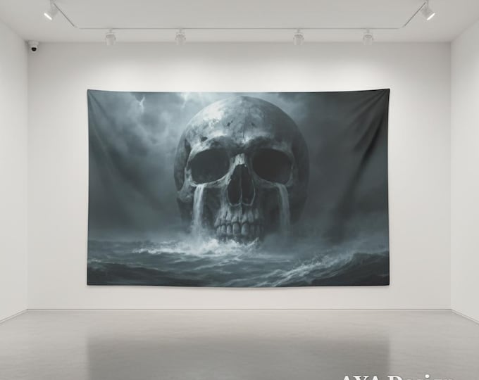 Giant Skull Tapestry | Dark Fantasy Stormy Ocean Wall Hanging (90"x60")