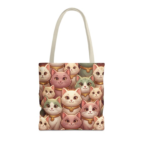 All-Over Print Cat Tote Bag | Pastel Bell Cats Pattern