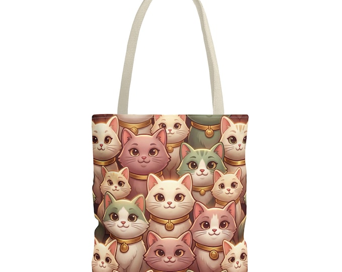 All-Over Print Cat Tote Bag | Pastel Bell Cats Pattern