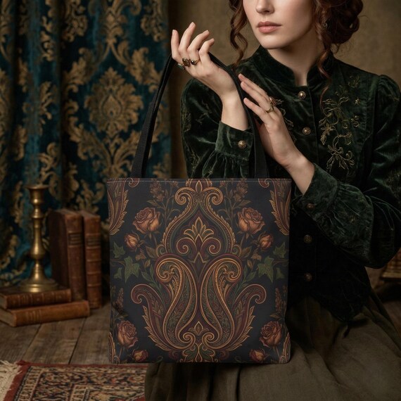 Vintage Floral Damask Tote Bag | Baroque Rose Pattern