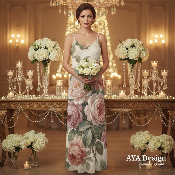 Vintage English Rose Maxi Dress | Watercolor Botanical Garden Bridesmaid Gown