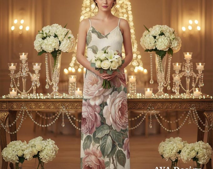 Vintage English Rose Maxi Dress | Watercolor Botanical Garden Bridesmaid Gown
