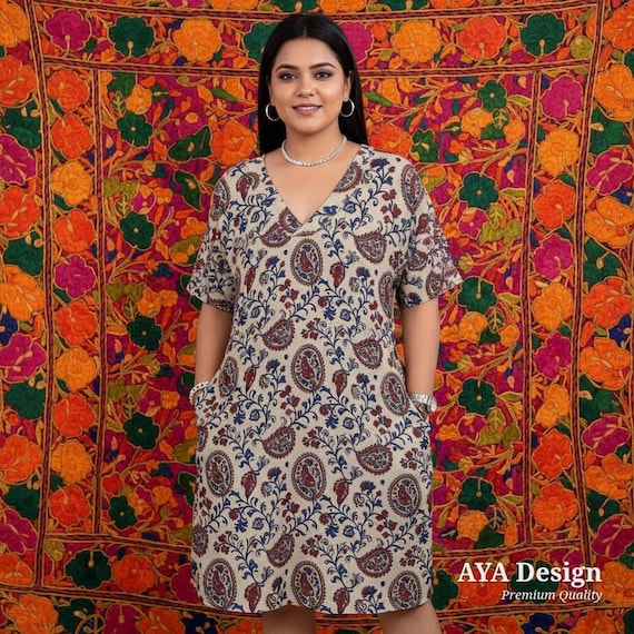 Plus Size Boho Paisley Floral Midi Dress with Pockets