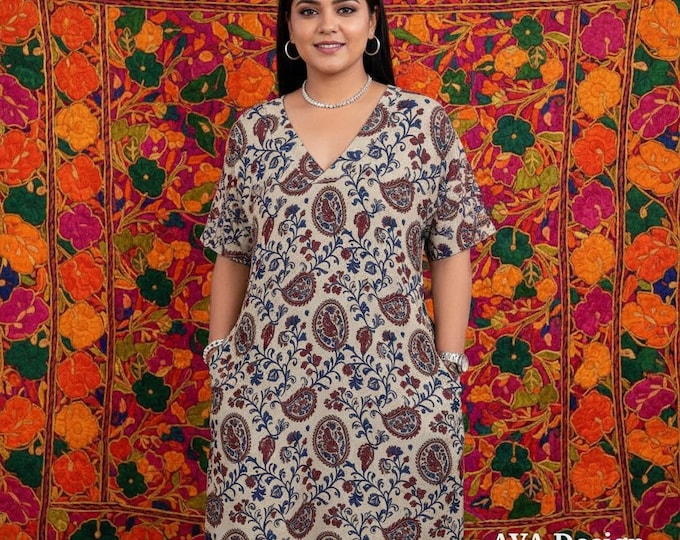 Plus Size Boho Paisley Floral Midi Dress with Pockets