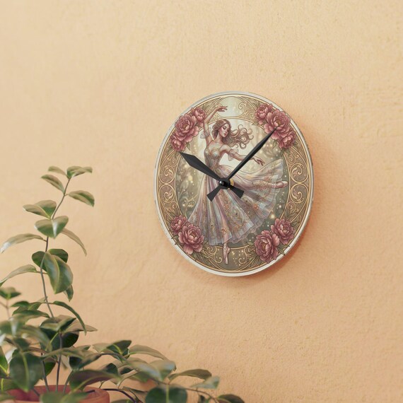 Romantic Ballerina Acrylic Wall Clock | Vintage Floral Dance Art