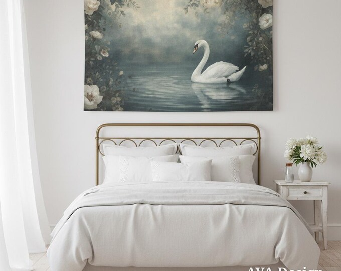 Vintage Swan Tapestry, Moody Floral Wall Hanging, Dark Academia, Fairycore Decor