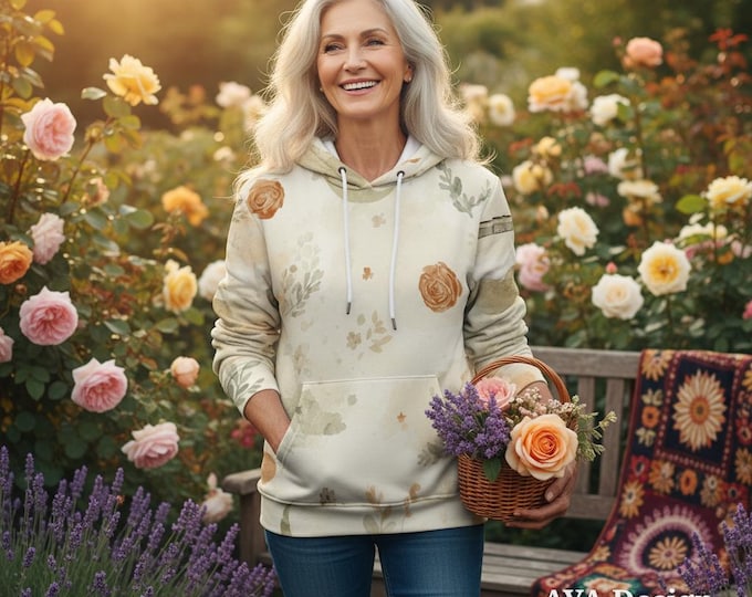 Vintage Floral Cottagecore Hoodie | Plus Size Botanical Sweatshirt | Nature Lover Gardening Gift for Mom | Rose Watercolor Pullover Sweater
