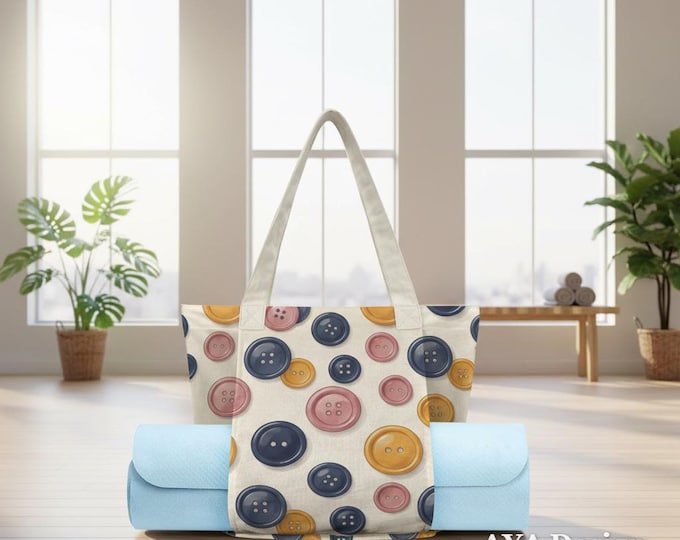 Yoga Mat Bag Large Button Pattern Tote | Cotton Linen Shoulder Gym Bag